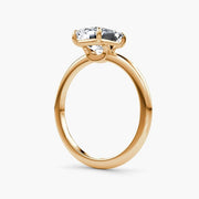 Emerald Cut - Plain Band - Classic Engagement Ring- 14 K Gold